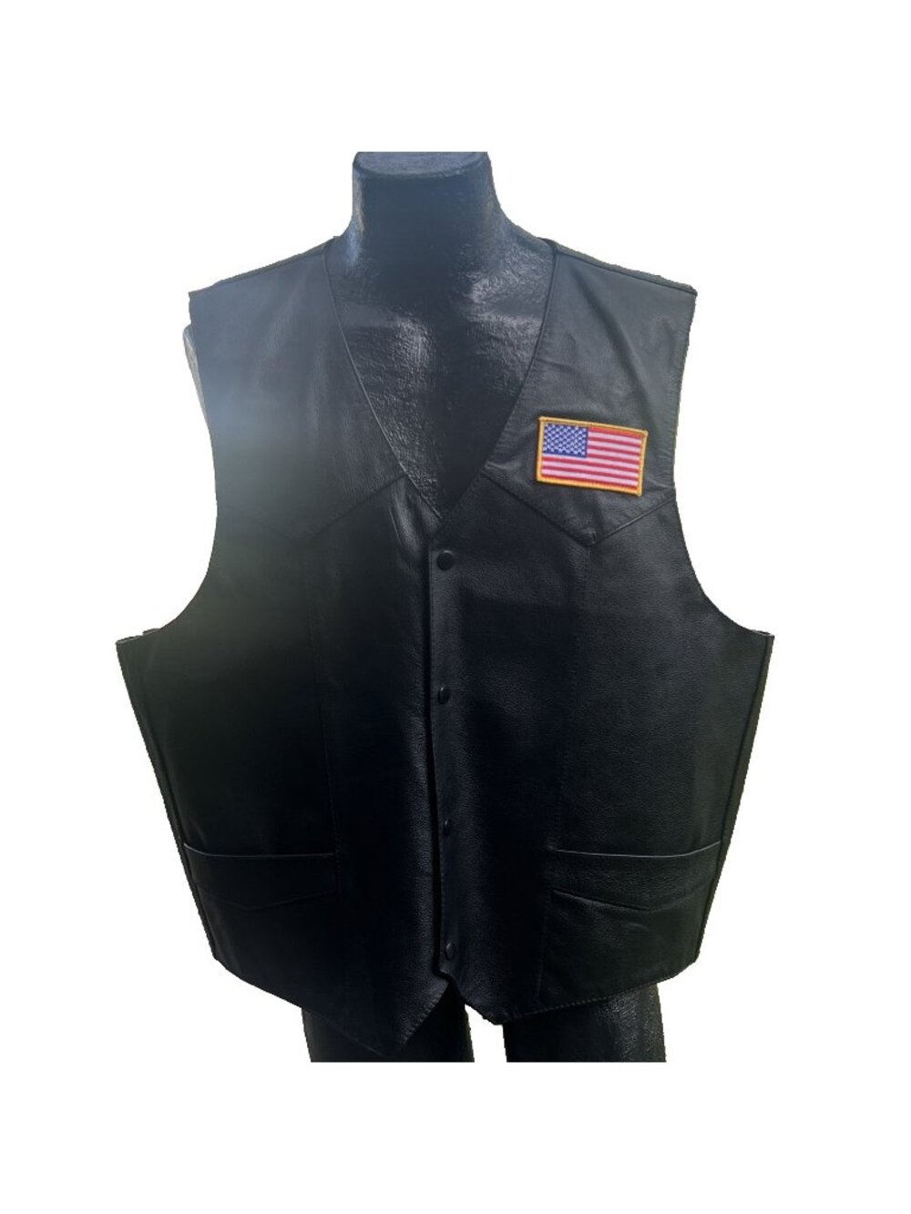Genuine Leather US Air Force Biker Vest Mens Size 52 USAF Patch Black